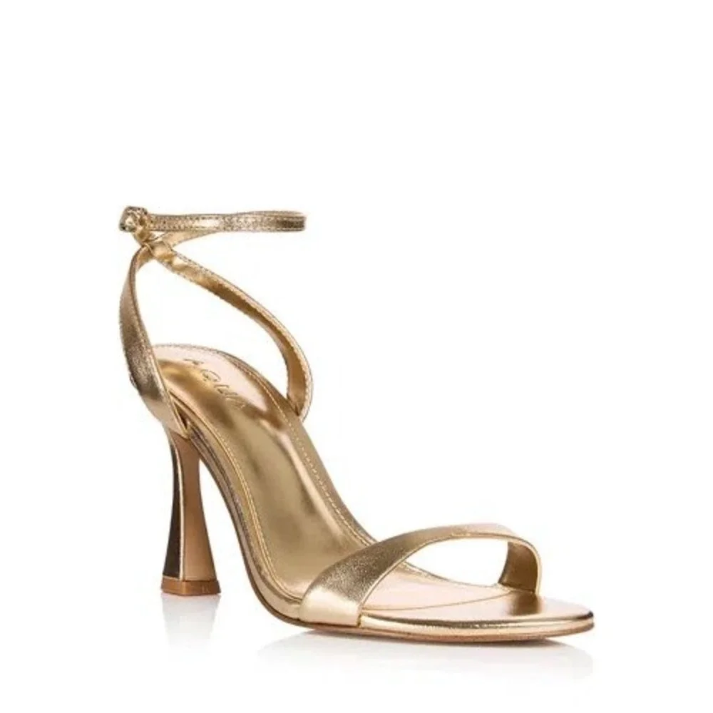 AQUA Women's Gold Metallic Strappy Stiletto Heel Sandals Ankle Strap‎ Size 6.5